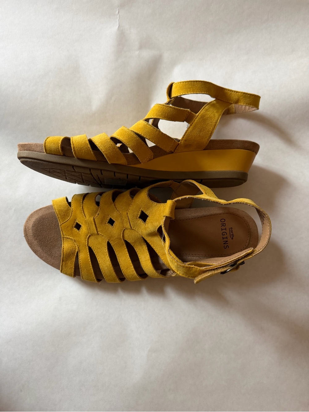 Earth Origins Pico Pippa Yellow Suede Wedge Sandals Women’s 12